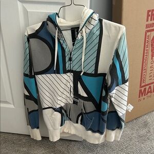 Billabong Blue and White Graphic Zip-Up hoodie